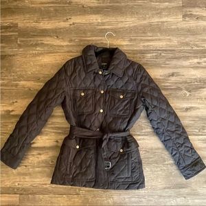 J.Crew black down filled quilted belted jacket coat size Small S